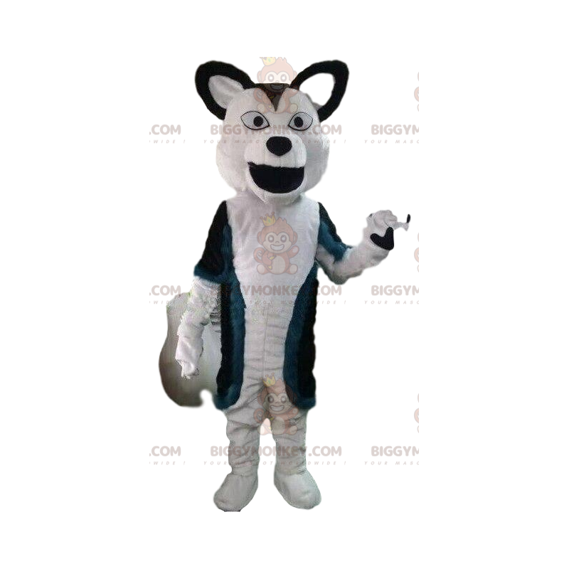 Fato de mascote BIGGYMONKEY™ cão branco e preto, fato de lobo