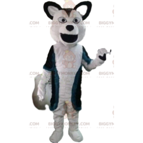 Fato de mascote BIGGYMONKEY™ cão branco e preto, fato de lobo