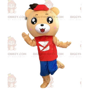 Kostým maskota BIGGYMONKEY™ medvídka v béžové barvě v barevném