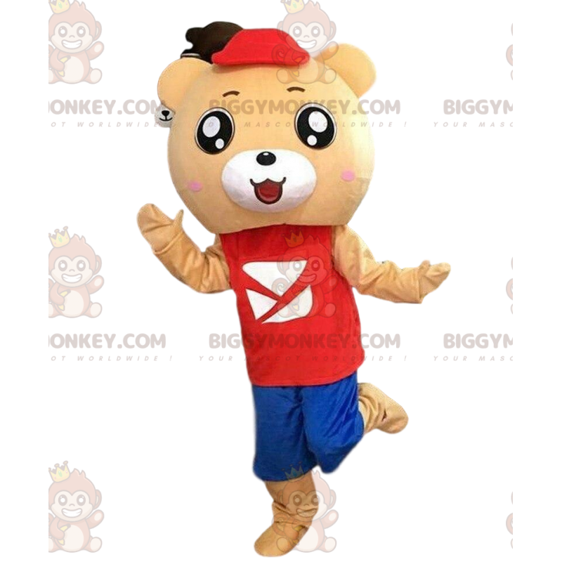 Kostým maskota BIGGYMONKEY™ medvídka v béžové barvě v barevném