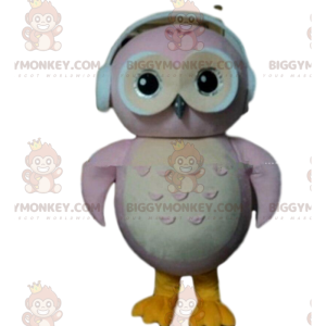 Fantasia de mascote BIGGYMONKEY™ de coruja rosa e branca com