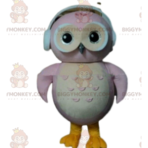 Pink and White Owl BIGGYMONKEY™ Mascot Costume with Headphones