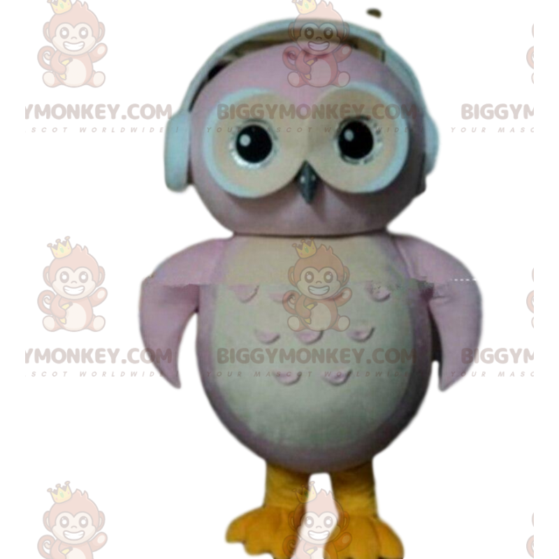 Pink and White Owl BIGGYMONKEY™ Mascot Costume with Headphones