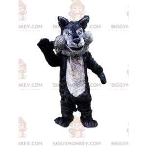 Traje de mascote BIGGYMONKEY™ de lobo cinza e preto, fantasia