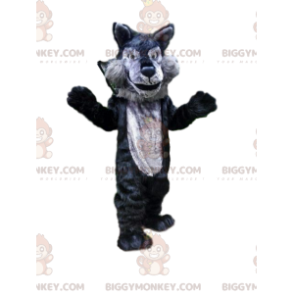 BIGGYMONKEY™ mascot costume of gray and black wolf, wolf
