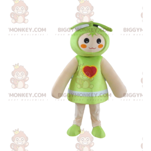 Docka BIGGYMONKEY™ maskotdräkt, grön babydockadräkt med hjärta