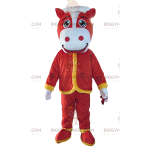 BIGGYMONKEY™ maskottiasu punainen hevonen, lehmäasu, punainen