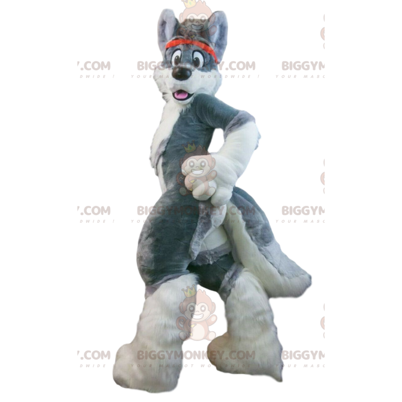 Fantasia de mascote BIGGYMONKEY™ cachorro cinza e branco
