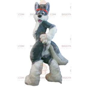 BIGGYMONKEY™ Maskottchenkostüm grauer und weißer Hund, riesiges
