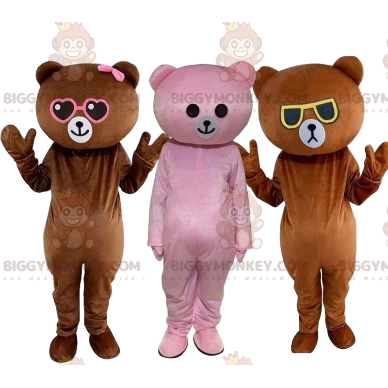 3 bunte Teddy-BIGGYMONKEY™-Maskottchen, Bärenkostüm, Teddy-Trio