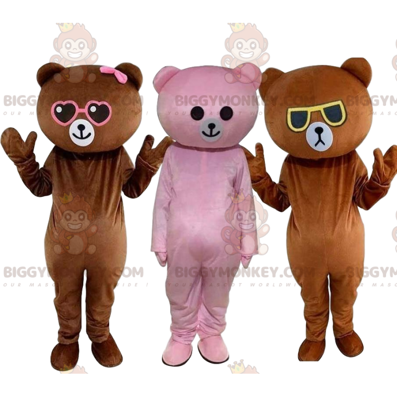 3 mascottes BIGGYMONKEY™ de nounours colorés, costume d'ours