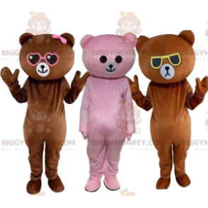 3 colorful teddy BIGGYMONKEY™s mascot, bear costume, teddy trio