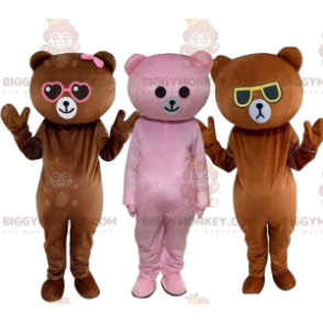 3 mascottes BIGGYMONKEY™ de nounours colorés, costume d'ours