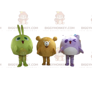 3 BIGGYMONKEY™-maskottia, kani, karhu ja kissa, värikäs ja söpö