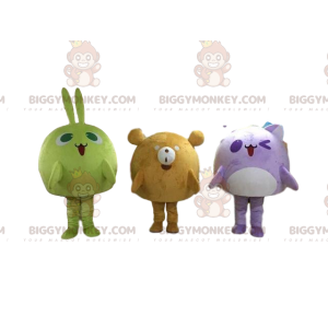 3 mascotas BIGGYMONKEY™, un conejo, un oso y un gato, coloridos