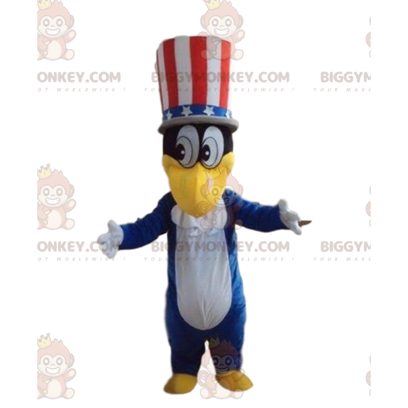 Duck BIGGYMONKEY™ mascot costume with American hat, patriot