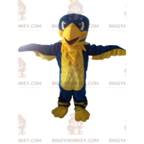 Costume de mascotte BIGGYMONKEY™ d'aigle jaune et bleu, oiseau