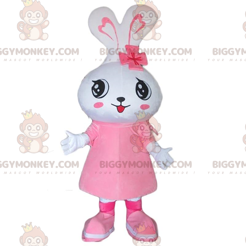 Vit kanin BIGGYMONKEY™ maskotdräkt, kaninkostym, kvinnlig