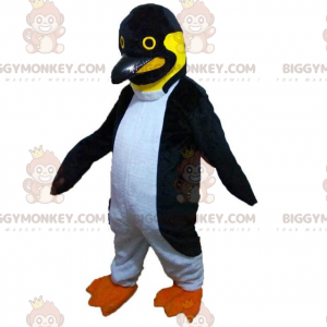 Traje de mascote BIGGYMONKEY™ pinguim preto branco e amarelo