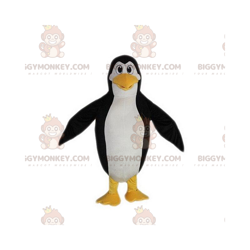 BIGGYMONKEY™ costume da mascotte pinguino nero bianco e giallo