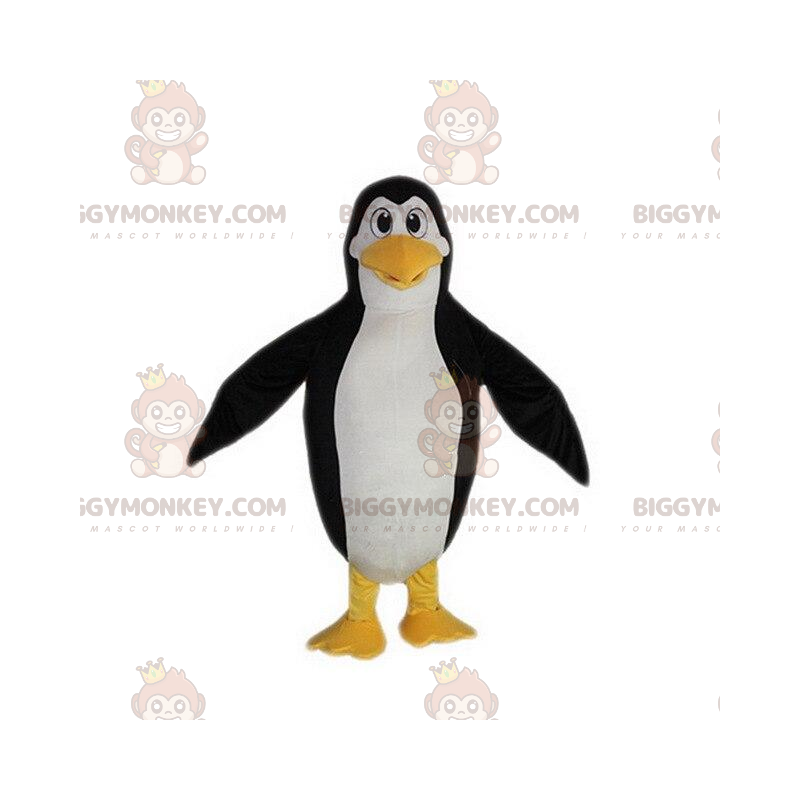Traje de mascote BIGGYMONKEY™ pinguim preto branco e amarelo