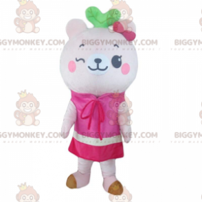 Hvid bamse BIGGYMONKEY™ maskotkostume, pink bamsekostume -