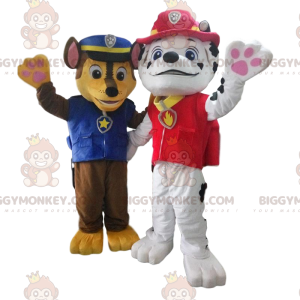 mascotte BIGGYMONKEY™ de chien policier et de dalmatien pompier