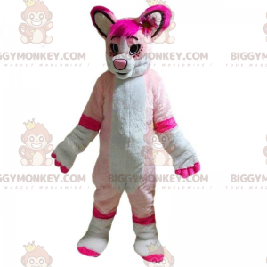 BIGGYMONKEY™ weißes und rosa Hundemaskottchenkostüm
