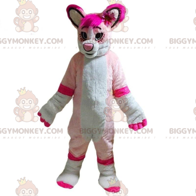 BIGGYMONKEY™ costume mascotte cane bianco e rosa, costume cane