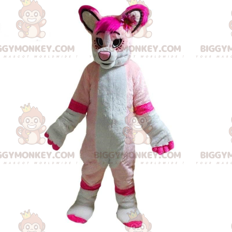 BIGGYMONKEY™ witte en roze hond mascotte kostuum, vrouwelijke
