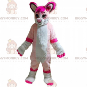 BIGGYMONKEY™ costume mascotte cane bianco e rosa, costume cane