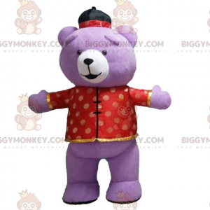 BIGGYMONKEY™ maskot kostume lilla bjørn asiatisk outfit