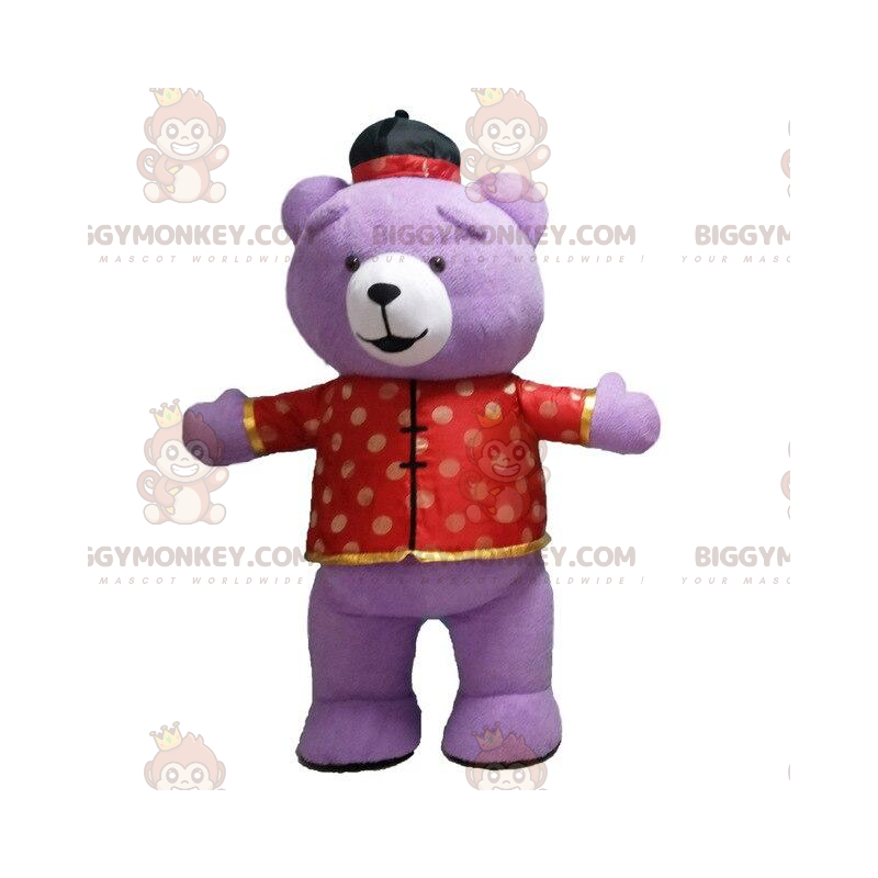 Costume de mascotte BIGGYMONKEY™ d'ours violet en tenue