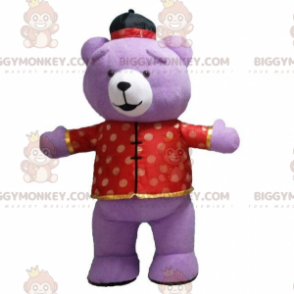 BIGGYMONKEY™ maskotdräkt lila björn asiatisk outfit uppblåsbar