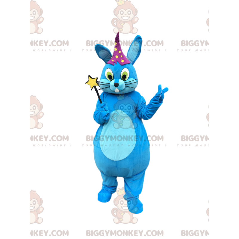 BIGGYMONKEY™ mascot costume blue rabbit with magic wand