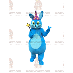 Costume de mascotte BIGGYMONKEY™ de lapin bleu avec baguette