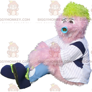 BIGGYMONKEY™ volledig harig roze mascottekostuum voor mannen -