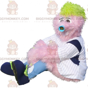 Traje de mascote de homem rosa todo peludo BIGGYMONKEY™ –