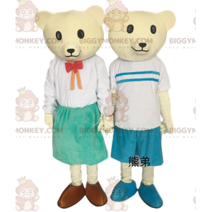 2 BIGGYMONKEY™s yellow bear mascot, plush teddy couple -