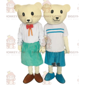 2 BIGGYMONKEY™s gelbes Bären-Maskottchen, Plüsch-Teddy-Paar -