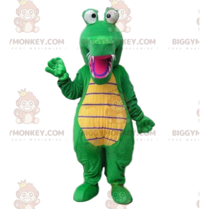 Groene en gele krokodil BIGGYMONKEY™ mascottekostuum