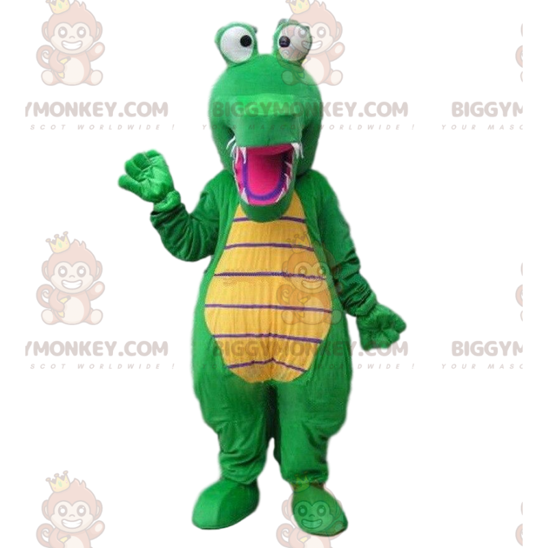 Costume de mascotte BIGGYMONKEY™ de crocodile vert et jaune