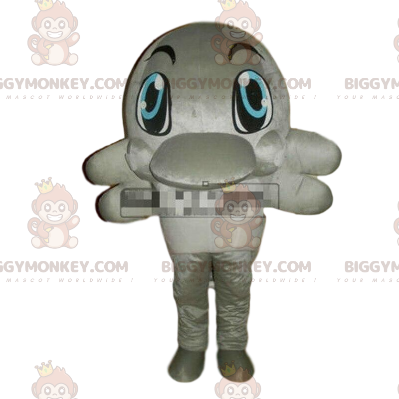 Traje de mascote BIGGYMONKEY™ de golfinho cinza, fantasia de