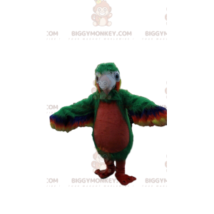 Disfraz de mascota BIGGYMONKEY™ de loro verde y rojo, disfraz
