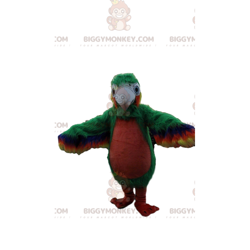 BIGGYMONKEY™ costume da mascotte di pappagallo verde e rosso