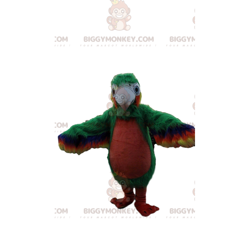 BIGGYMONKEY™ maskotkostume af grøn og rød papegøje, eksotisk