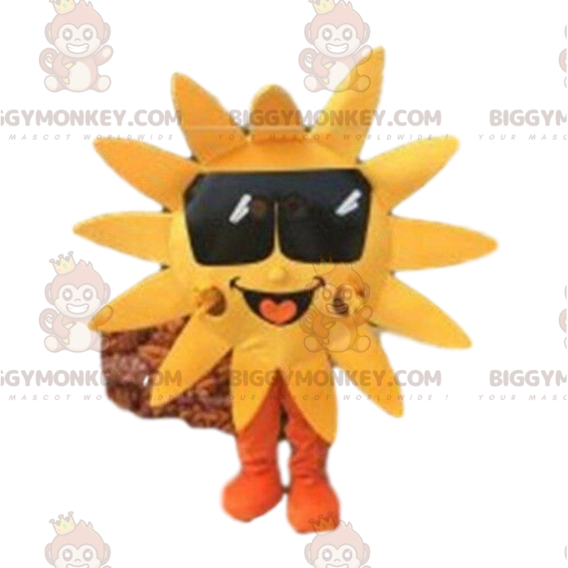 Sun BIGGYMONKEY™ mascot costume with dark glasses, sun costume