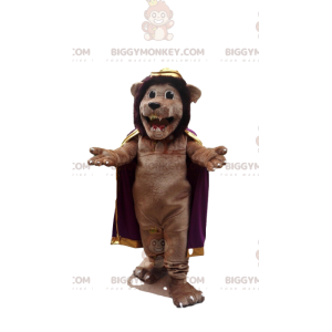 BIGGYMONKEY™ costume mascotte leone marrone con mantello
