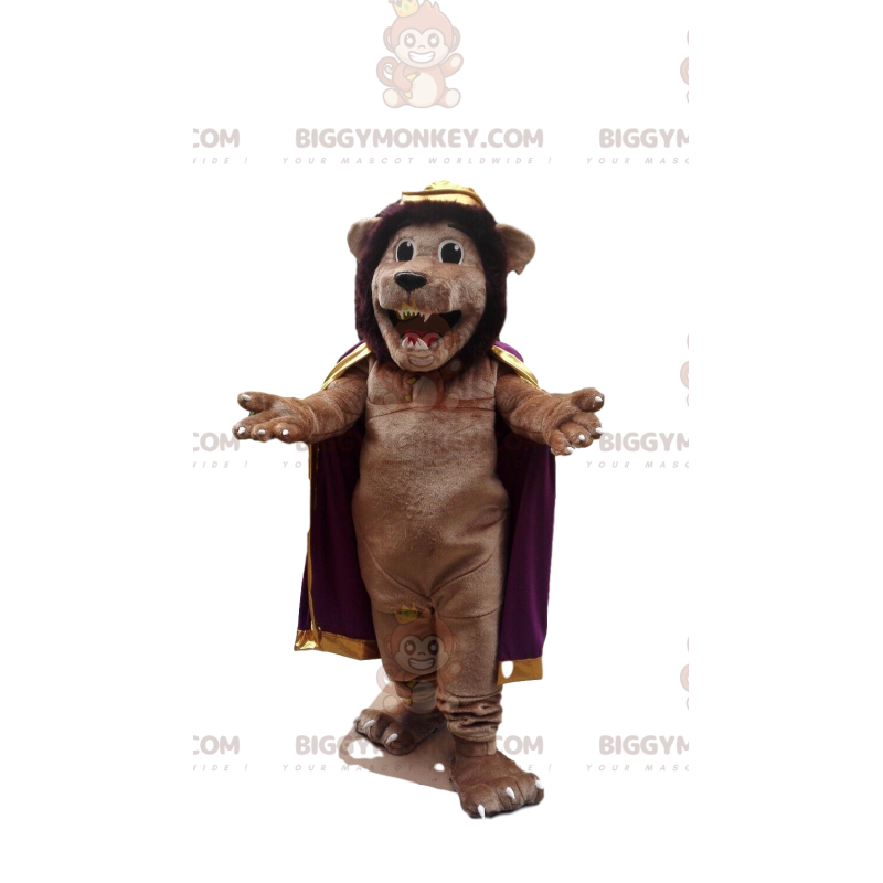 BIGGYMONKEY™ brown lion mascot costume with cape, super cat