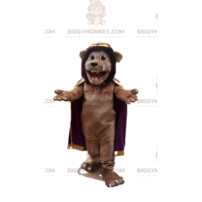 BIGGYMONKEY™ brown lion mascot costume with cape, super cat